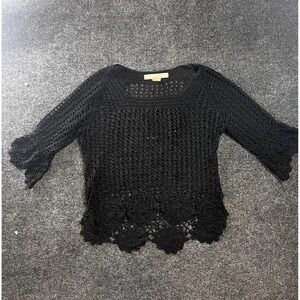 Bette Paige Blouse Women's XL Black Crochet 3/4 Sleeve Bell Sleeve